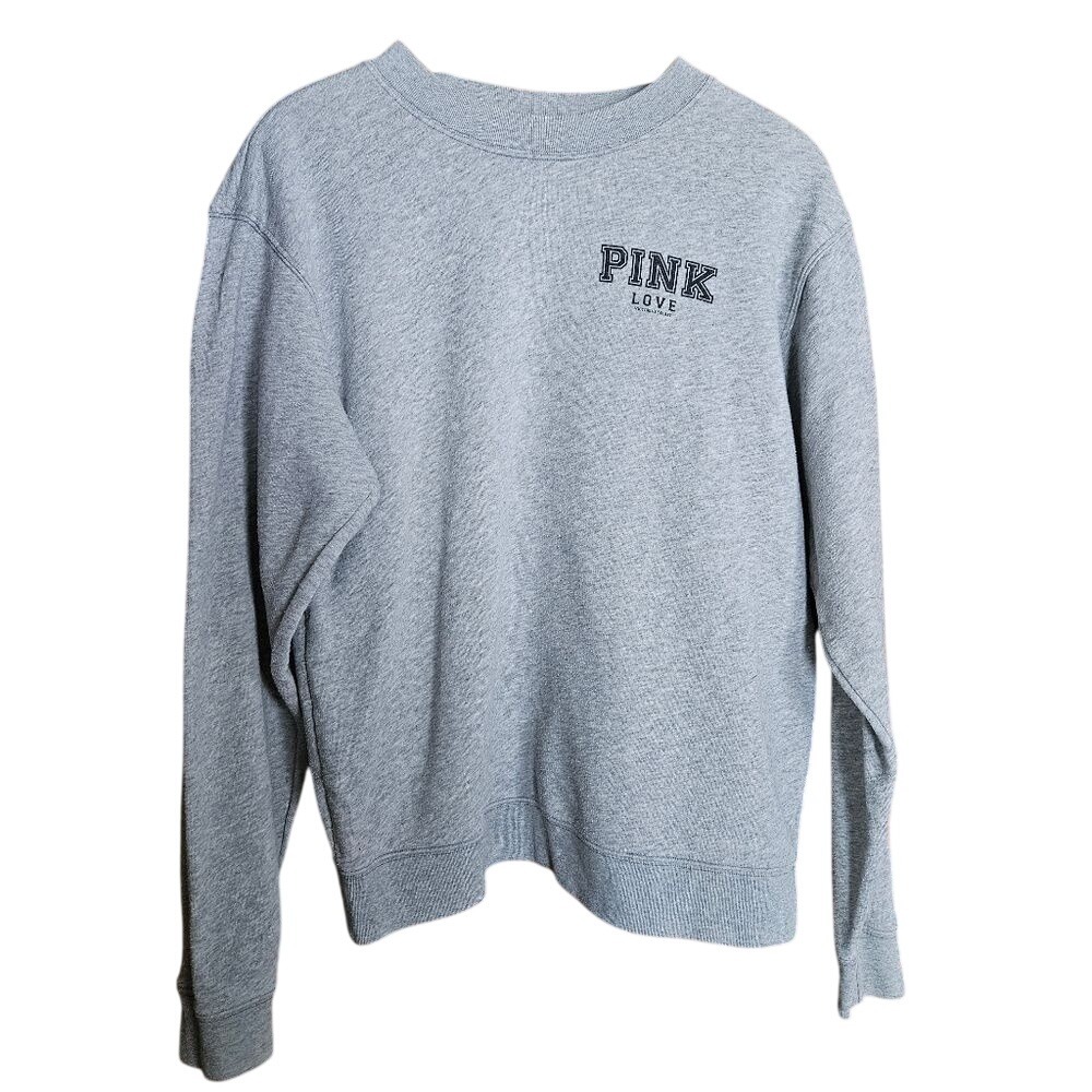 PINK Victoria's Secret Heather Gray Bold Logo Sweatshirt Women's Medium Cozy Pul